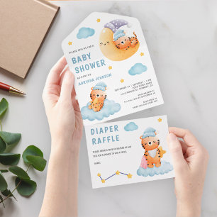 Invitation Tout En Un Baby shower de lune de tigres dormant