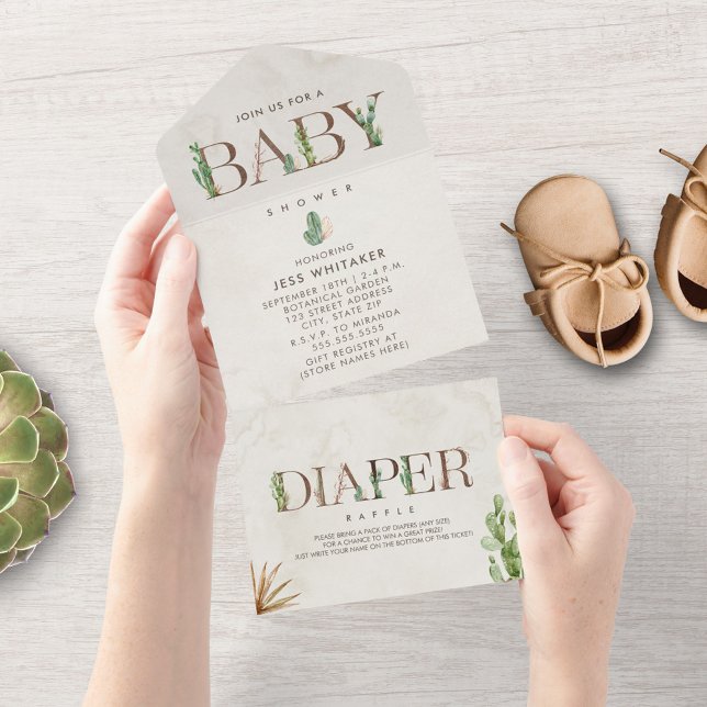 Invitation Tout En Un Baby shower De Raffin De Cactus Diaper Tout En Un (Créateur téléchargé)