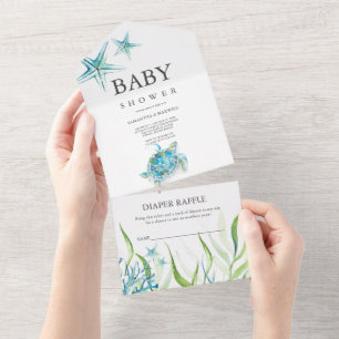 Invitation Tout En Un Baby shower de tortues de mer tout en une invitati