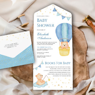Invitation Tout En Un Baby shower d'ours en peluche à air chaud bleu