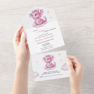 Invitation Tout En Un Baby shower Dragon mou