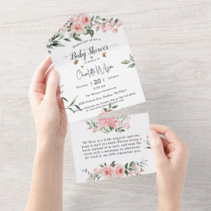 Invitation Tout En Un Baby Shower Élégantes Roses Roses avec Papillons