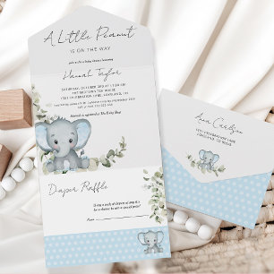 Invitation Tout En Un Baby shower Elephant Boy