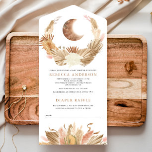 Invitation Tout En Un Baby shower en laiton Rustique Boho Moon Pampas