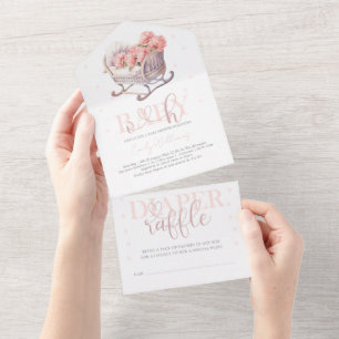 Invitation Tout En Un Baby shower et tombola à couches Parties scintilla