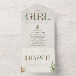 Invitation Tout En Un Baby shower Fille Fille Fille Fleur Cactus