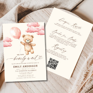 Invitation Tout en un Baby shower fille rose d'attente rapide