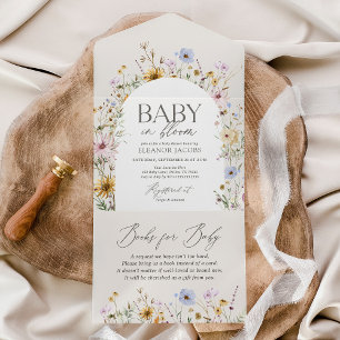 Invitation Tout En Un Baby shower Fleur sauvage bébé en fleurs printemps