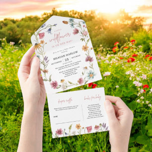 Invitation Tout En Un Baby shower Fleur sauvage floral