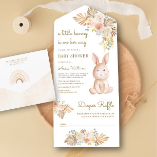 Invitation Tout En Un Baby Shower Floral Boho Lapin Rustique Terreux