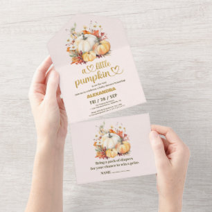 Invitation Tout En Un Baby shower floral de petite citrouille