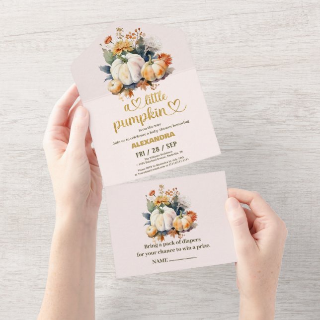 Invitation Tout En Un Baby shower floral de petite citrouille (Déchirure)