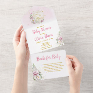 Invitation Tout En Un Baby shower Floral Moon