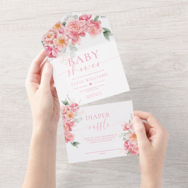 Invitation Tout En Un Baby shower Floral Piper Peony (Déchirure)