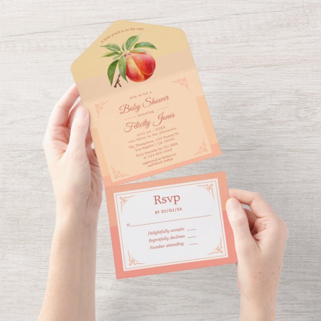 Invitation Tout En Un Baby Shower Fuzz pêche (Déchirure)