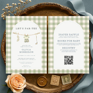 Invitation Tout en Un Baby Shower Gingham Golf Let's Par-Tee