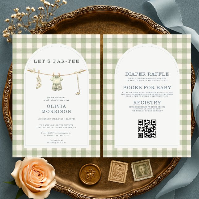 Invitation Tout en Un Baby Shower Gingham Golf Let's Par-Tee (Créateur téléchargé)