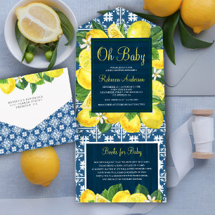 Invitation Tout En Un Baby Shower Méditerranéen Carrelage Citron Verger 