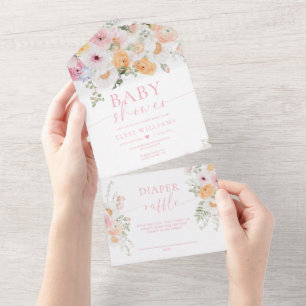 Invitation Tout En Un Baby shower Millie Floral