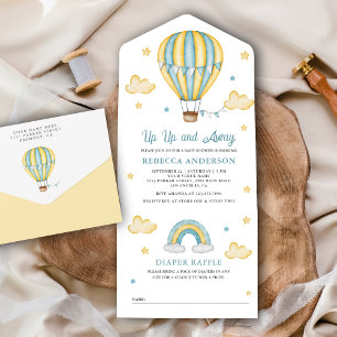 Invitation Tout En Un Baby Shower Montgolfière Bleu Jaune Haut Haut