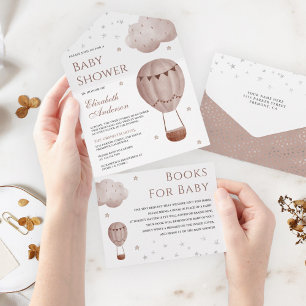 Invitation Tout En Un Baby Shower Montgolfière Marron Rétro Vintage