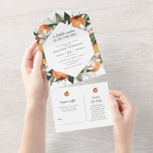 Invitation Tout En Un Baby shower neutre de la petite tribu