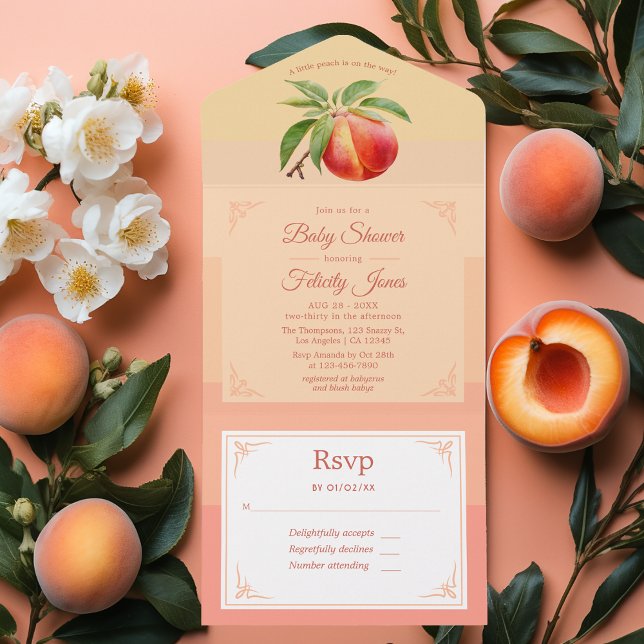 Invitation Tout En Un Baby shower Peach Fuzz (Peach Fuzz Baby Shower)
