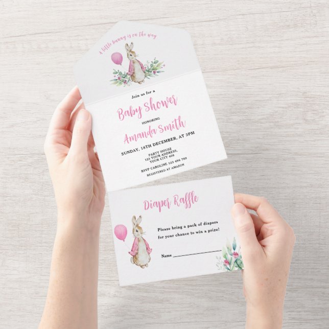 Invitation Tout En Un Baby shower Peter Rabbit (Déchirure)