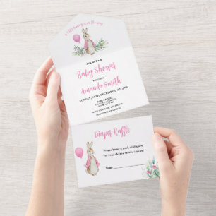 Invitation Tout En Un Baby shower Peter Rabbit