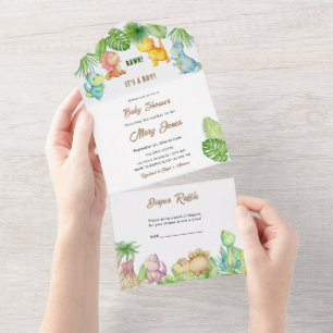 Invitation Tout En Un Baby Shower Petit Dinosaure