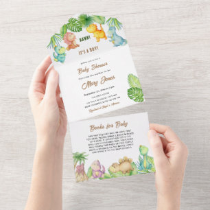 Invitation Tout En Un Baby Shower Petit Dinosaure