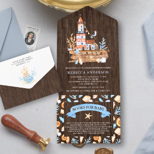 Invitation Tout En Un Baby Shower Rustique Bois Phare Marin
