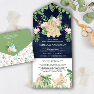 Invitation Tout En Un Baby Shower Rustique et Mignon à Motifs Floraux et