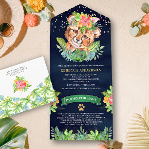 Invitation Tout En Un Baby Shower Safari Jungle Tropical Navy Tacheté