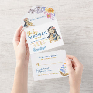 Invitation Tout En Un Baby shower sauvage de fille et bébé animal