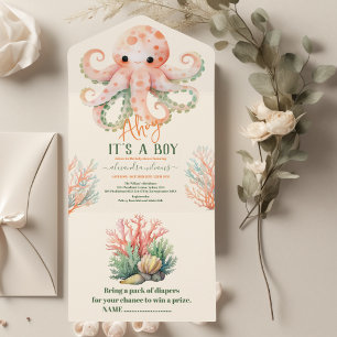 Invitation Tout En Un Baby shower sous-marin d'aquarelle enchanteur