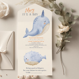 Invitation Tout En Un Baby shower sous-marin d'aquarelle enchanteur