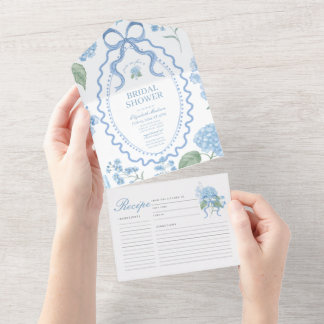 Invitation Tout En Un Baby Shower Tendance Hydrangea Bleu