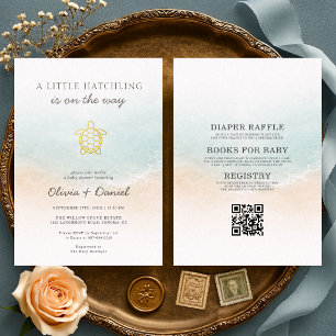 Invitation Tout en Un Baby Shower Tortues de Mer pour Couple