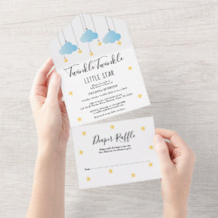 Invitation Tout En Un Baby shower Twinkle Blue Boy