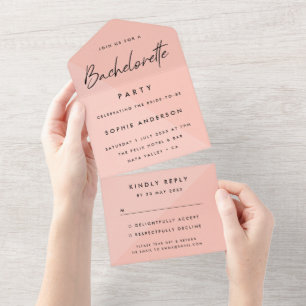 Invitation Tout En Un Bachelorette rose Parti minimaliste moderne RSVP