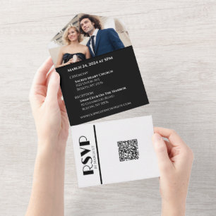 Invitation Tout En Un Bagues de Mariage d'affaires en noir et blanc - To