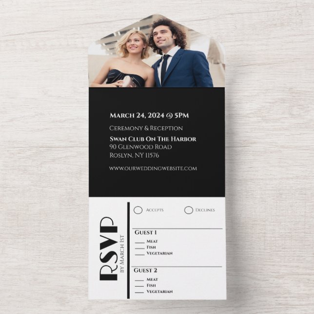 Invitation Tout En Un Bagues de Mariage d'affaires en noir et blanc - To (À l'intérieur)