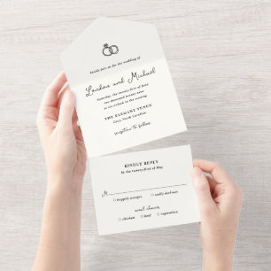 Invitation Tout En Un Bagues Dessinées à la Main Doodle Mariage Moderne