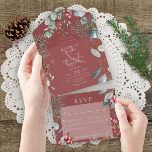Invitation Tout En Un Baies de pin rouge Eucalyptus Diner