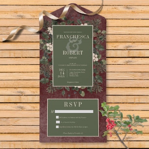 Invitation Tout En Un Baies d'hiver rustiques & Pine Bourgogne Pas de dî