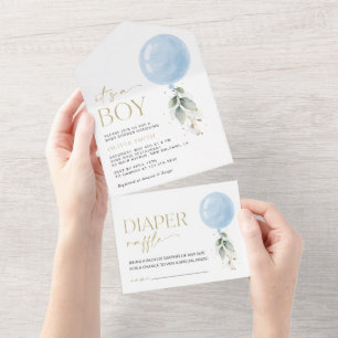 Invitation Tout En Un Balcon Bleu, Eucalyptus, Verdure, Baby shower
