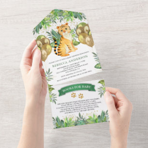 Invitation Tout En Un Ballons de Safari dans la Jungle Ourson Tigre Mign