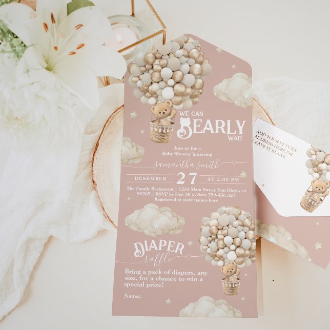 Invitation Tout En Un Balloon Ours Teddy Bearly Wait Baby Girl Douche (Créateur téléchargé)