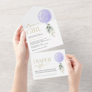 Invitation Tout En Un Balloon pourpre, Eucalyptus, Verdure, Baby shower